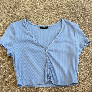Light Blue Button-up T-shirt by Shein